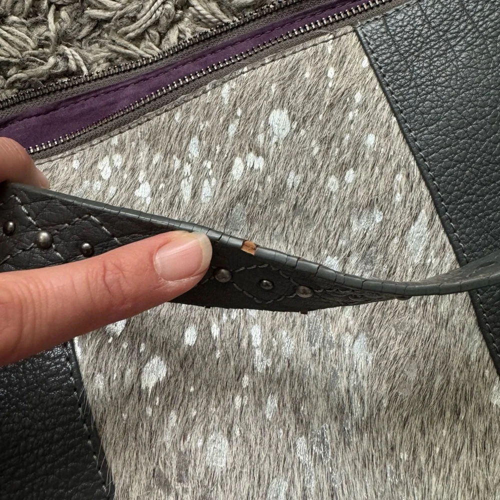 Bella by Sharif Gray Leather Hobo Bag with Cowhide Detail - Picture 14 of 14